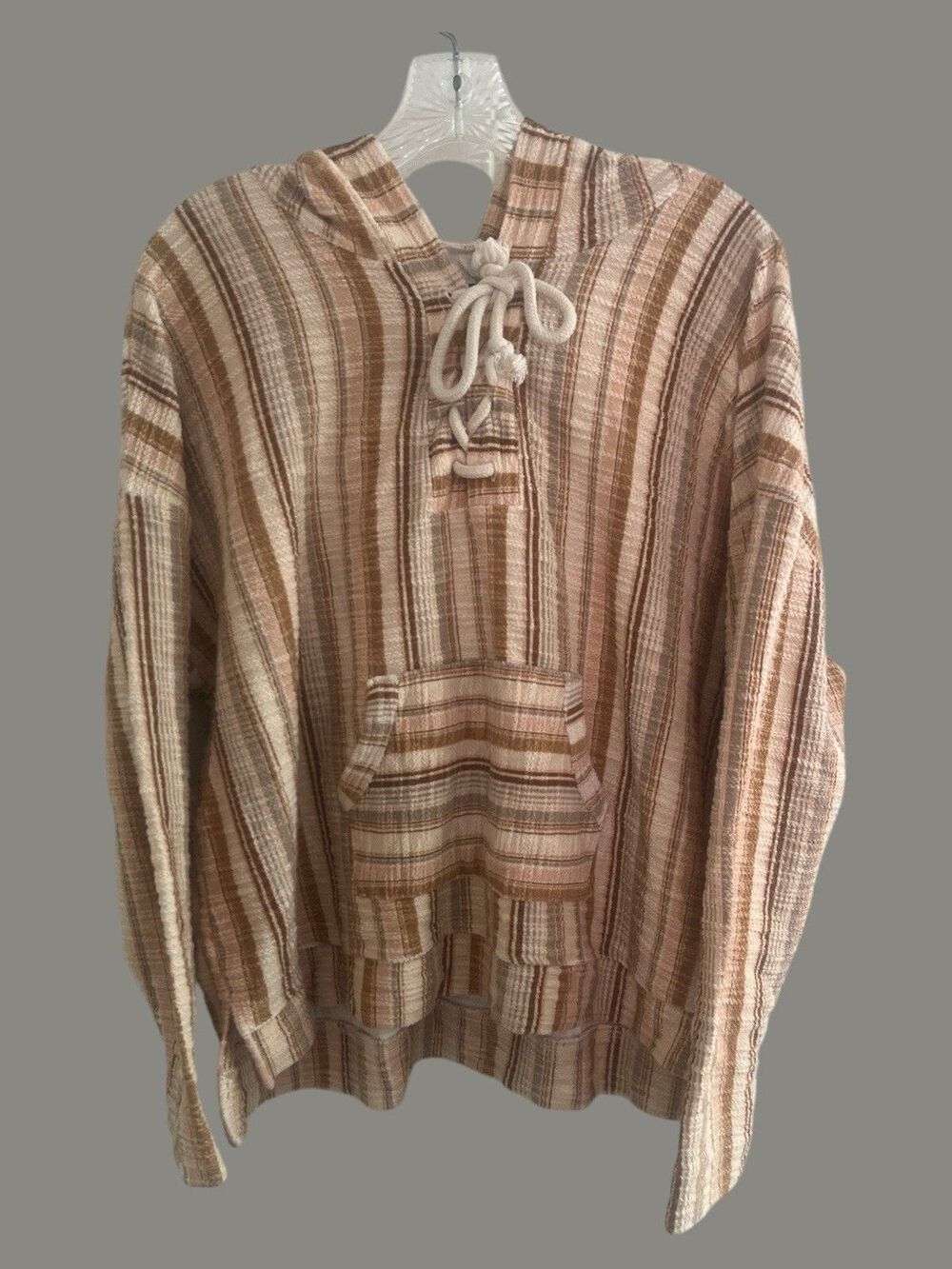 Baja Hoodie Womens XL Striped Brown Orange Mexican Pullover Boho Surfer